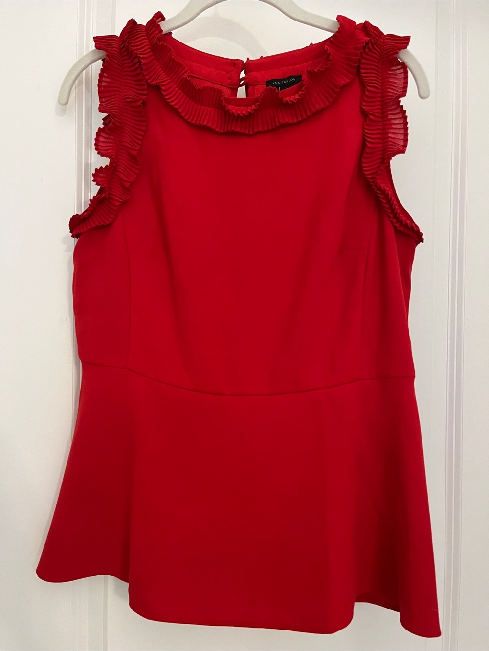 Ann Taylor Red Ruffle Trim Sleeveless Blouse